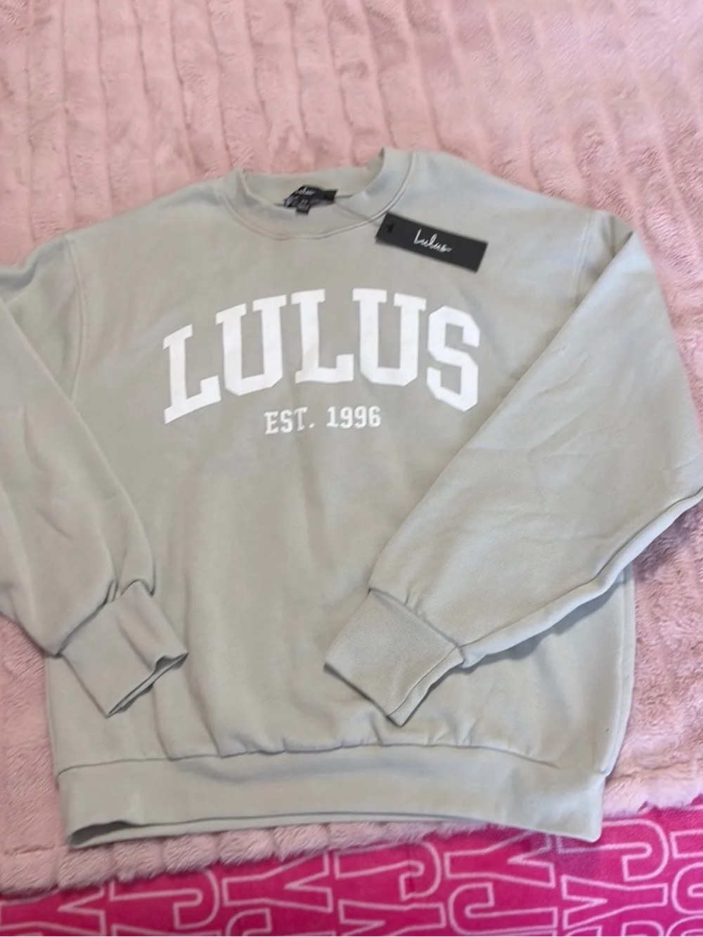 Lulu's Pale Sage Green Crewneck Sweatshirt with White LULUS Logo